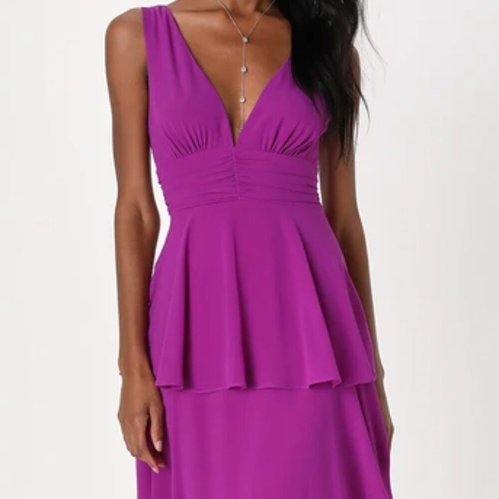 Lulu's Purple V-Neck Tiered Midi Dress - XL